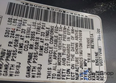 2013 Infiniti Fx37 from USA, damaged, VIN JN8CS1MU1DM140989